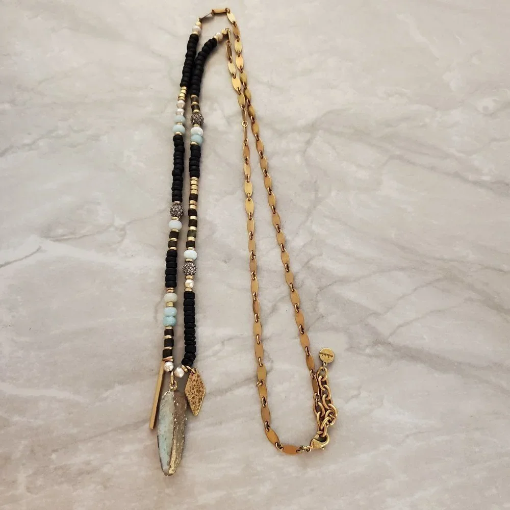 ✨ Stella and Dot Labradorite Artisan Druzy Beaded Stone Pave Rhinestone Pendant